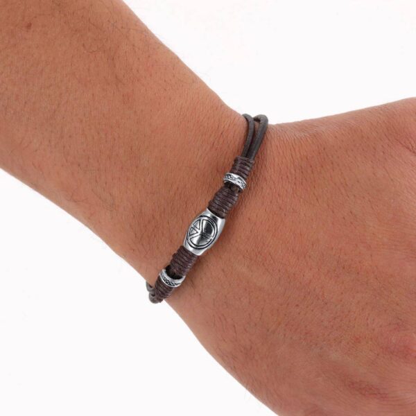 PULSERA DE PIEL MARRÓN SIMBOLO DE LA PAZ - Image 4