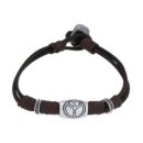 PULSERA DE PIEL MARRÓN SIMBOLO DE LA PAZ
