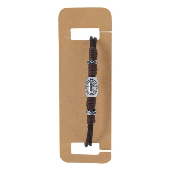 PULSERA DE PIEL MARRÓN SIMBOLO DE LA PAZ