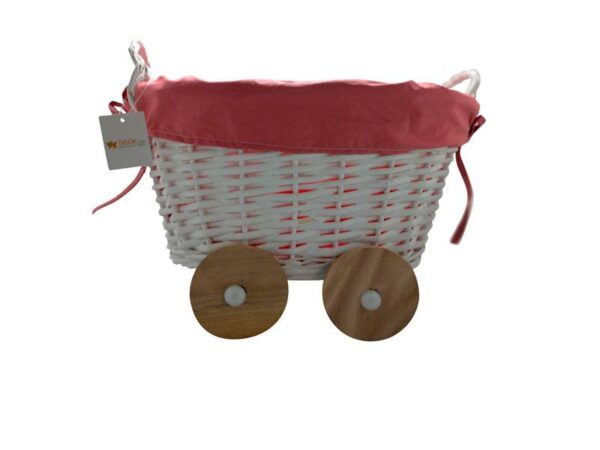 CESTA DE MIMBRE EN FORMA DE CARRITO ROSA - Image 5