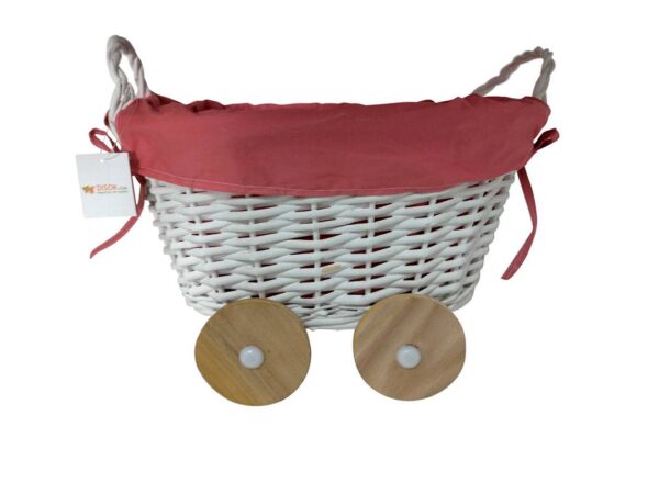 CESTA DE MIMBRE EN FORMA DE CARRITO ROSA - Image 4