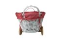CESTA DE MIMBRE EN FORMA DE CARRITO ROSA